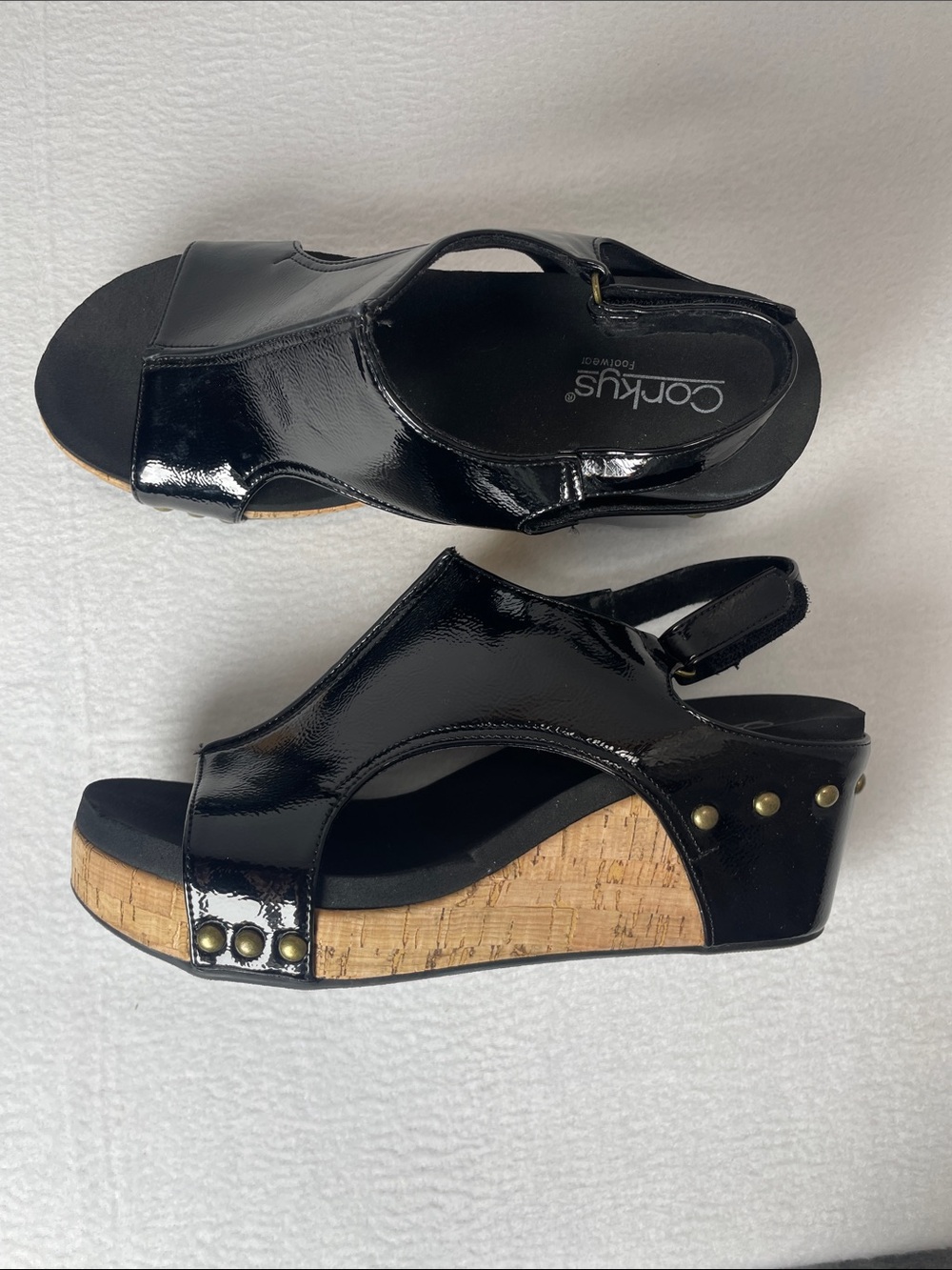 Corkys Carley Wedges in Black Crinkle Patent - Picture 5 of 9